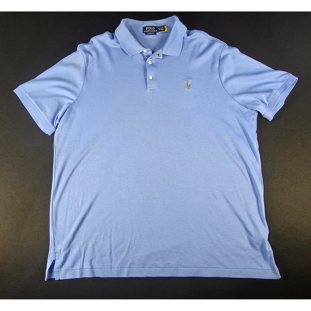 Polo Ralph Lauren Mens Classic‎ Fit Cotton Polo Shirt Light Blue XL Short Sleeve